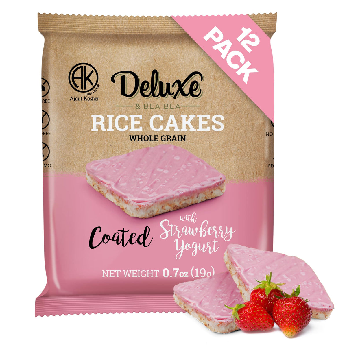 Deluxe & Bla Bla strawberry yogurt coating closeup showing a crisp bite and flavor