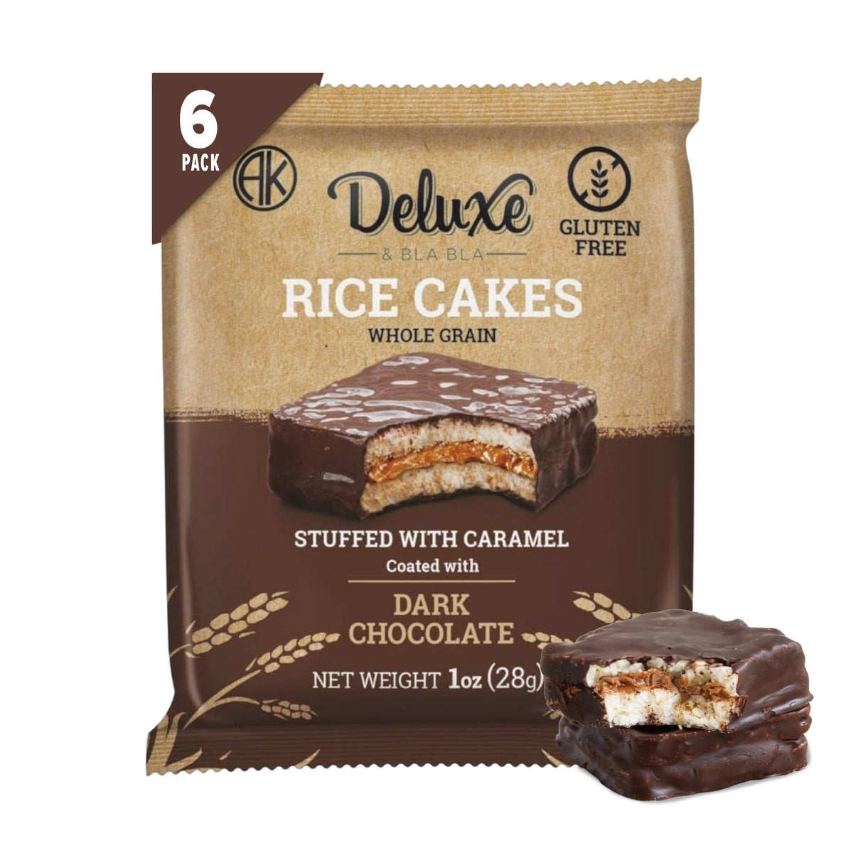 Deluxe & Bla Bla stuffed rice cakes pack shot offers portable snacking.