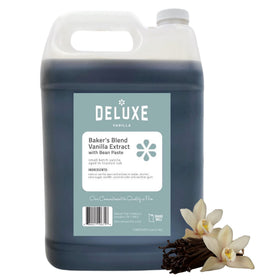 Deluxe Fine Foods vanilla bean paste bottle for bulk baking
