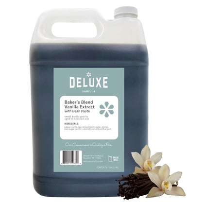 Deluxe Fine Foods vanilla bean paste bottle for bulk baking