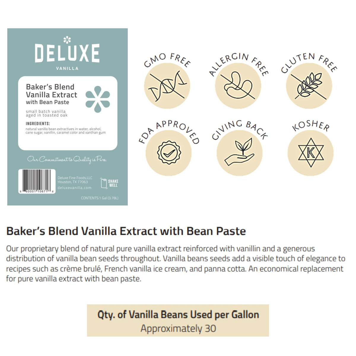 Deluxe Fine Foods vanilla bean paste closeup showing creamy texture for desserts
