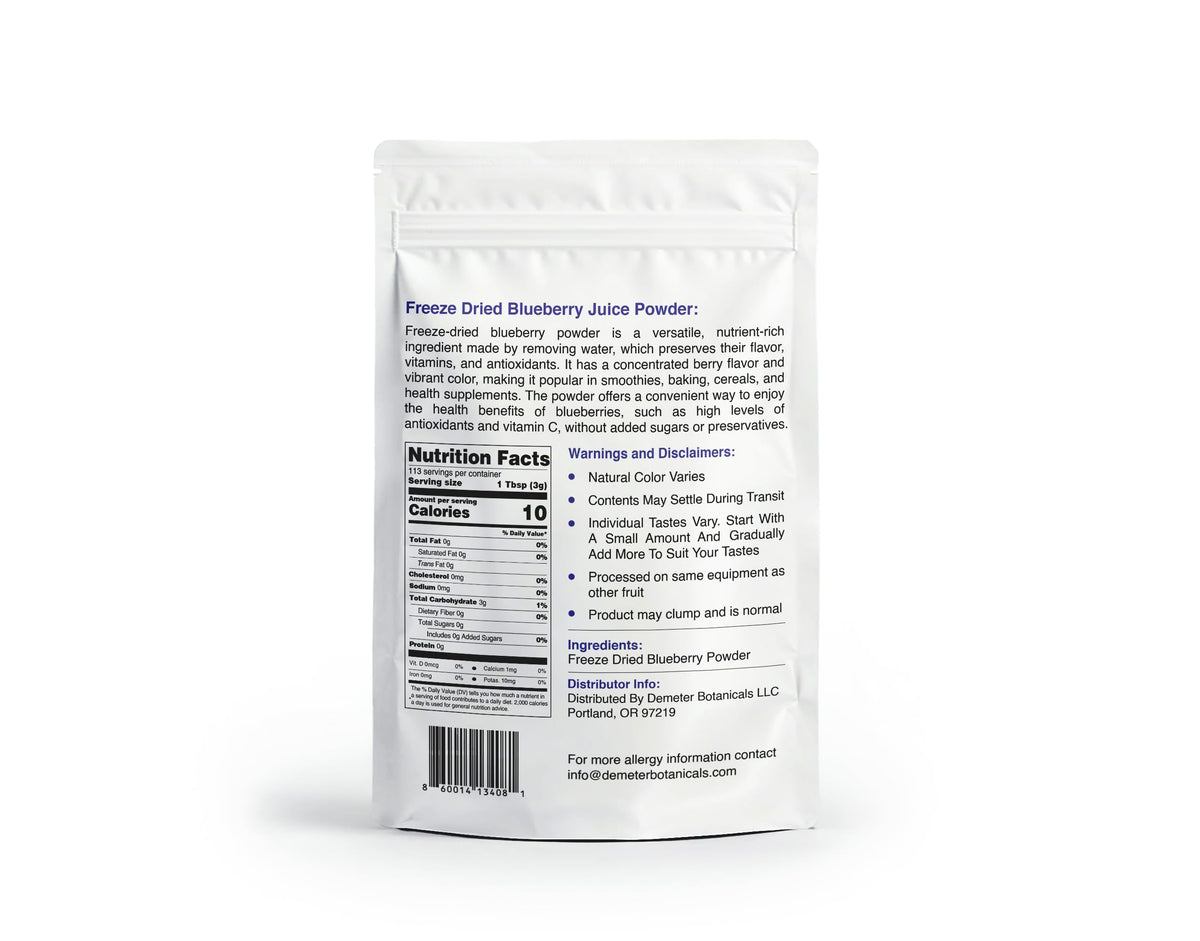 Close-up of blueberry powder texture ideal for baking and desserts