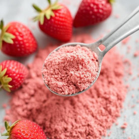 Demeter Botanicals freeze-dried powder closeup reveals vibrant color and aroma.