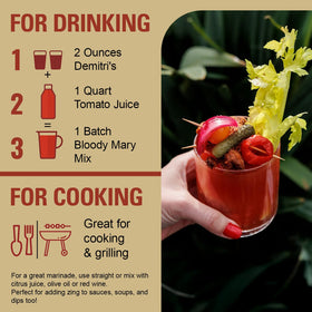 Demitri's Bloody Mary mix in a cocktail glass for flavorful drinks