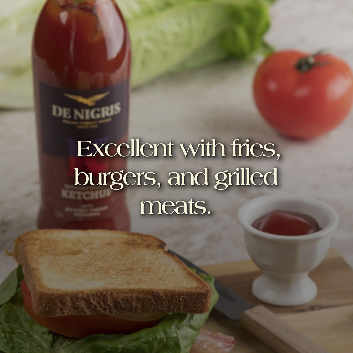 Den Nigris Excellence Ketchup bottle close-up showing authentic Modena PGI note.