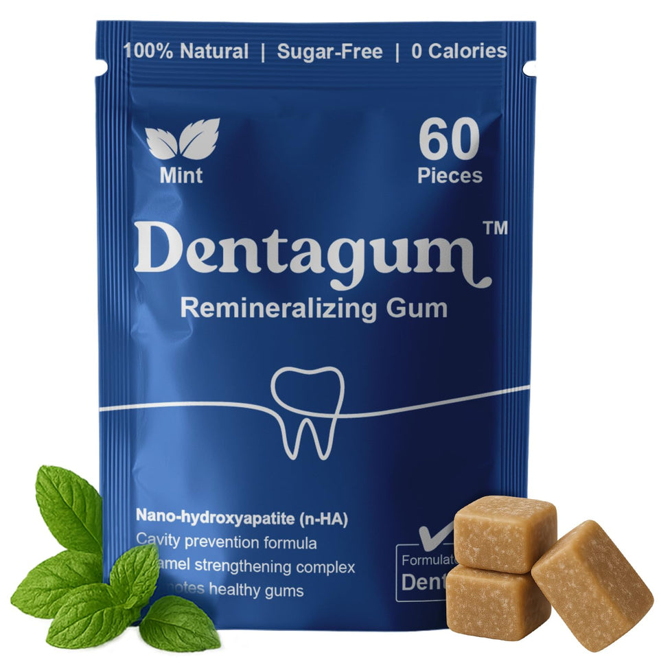 Dentagum remineralizing gum with nano-hydroxyapatite strengthens enamel surface.