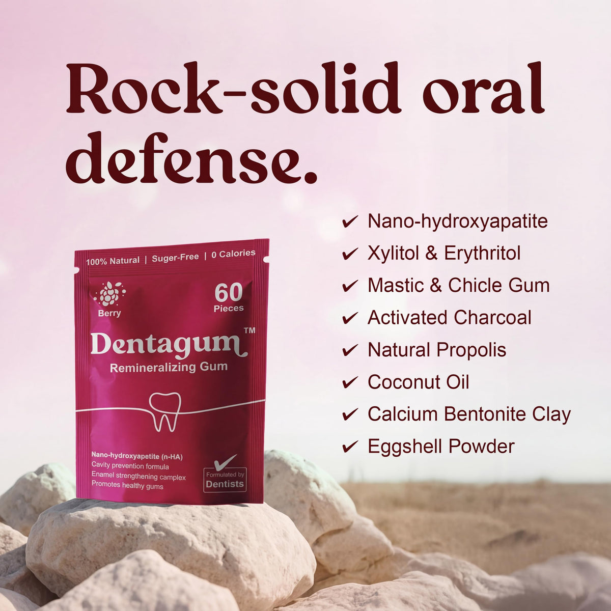 Dentagum xylitol berry flavour gum after meals for cavity-friendly routine.