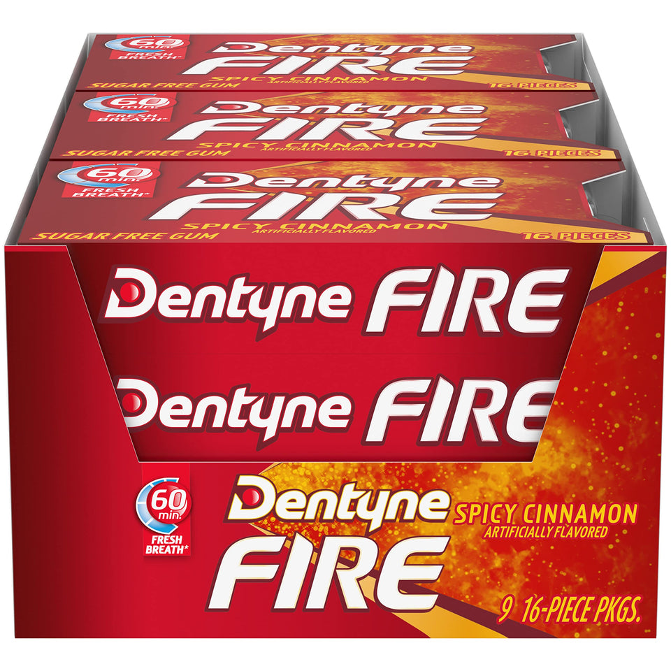 Dentyne Fire nine pack with sixteen pieces for quick refresh after meals