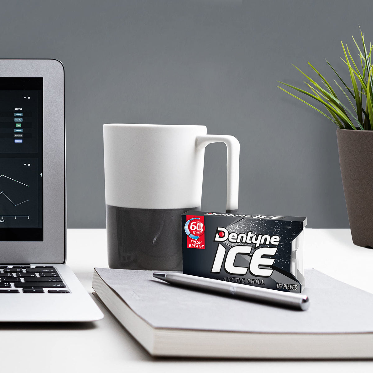 Dentyne Ice Arctic Chill after-meal refresh for a light mouthfeel.