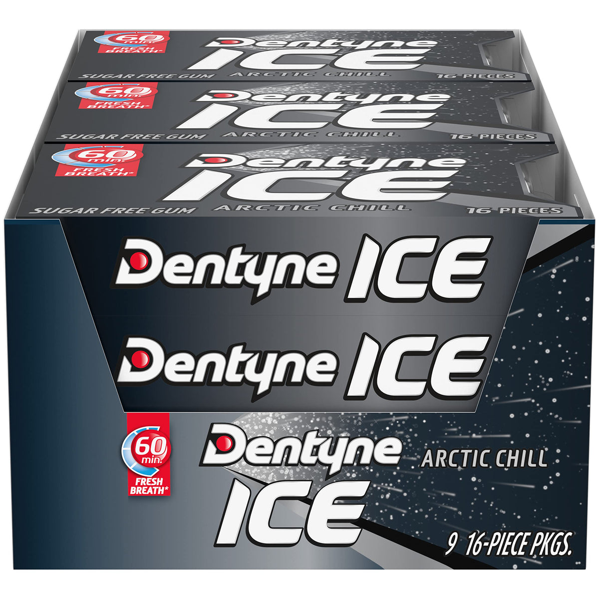 Dentyne Ice Arctic Chill pack closeup for on-the-go freshness.
