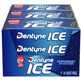 Dentyne Ice Peppermint gum pack with 16 pieces for fresh breath on the go.