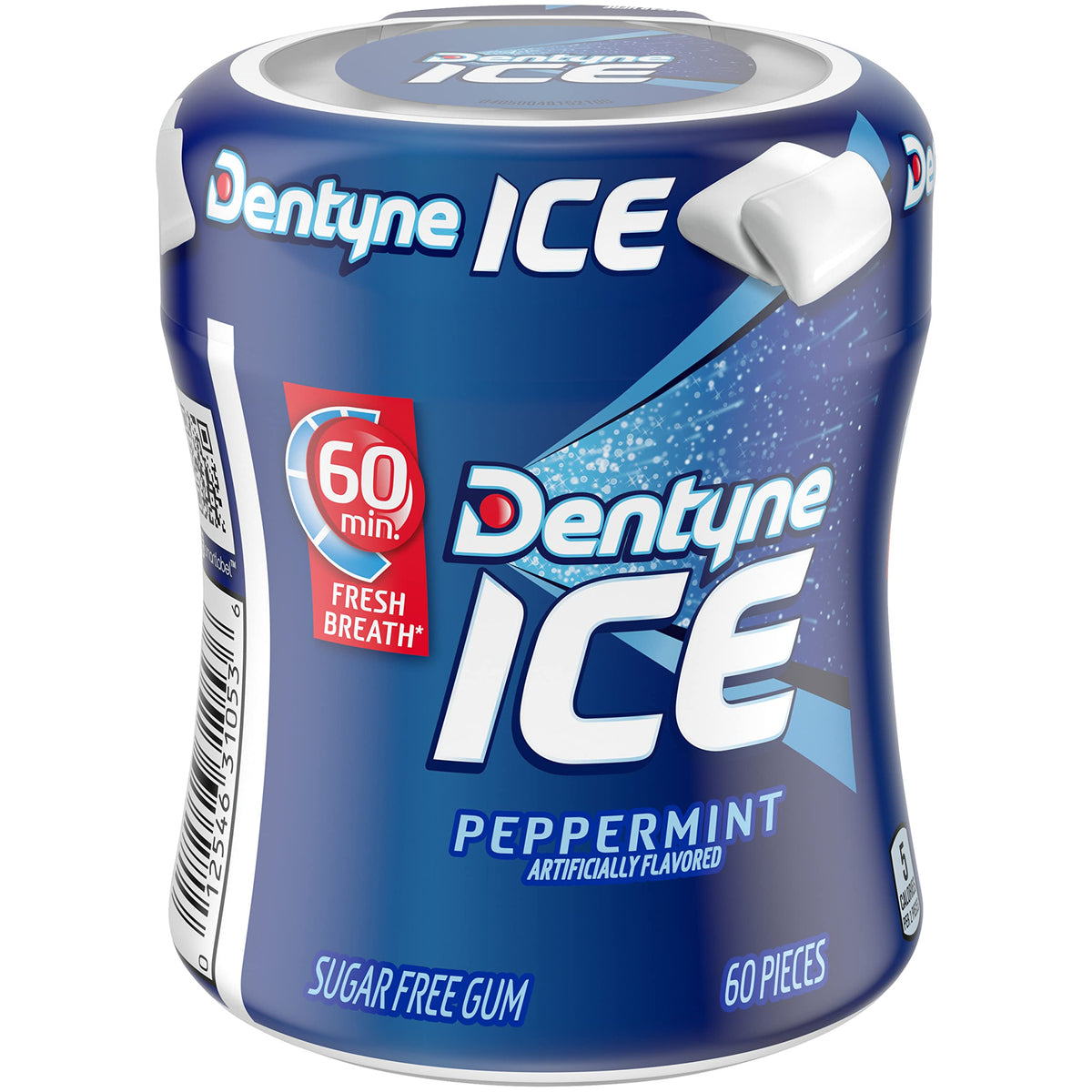 Closeup of Dentyne Ice Peppermint packaging for on-desk freshness.
