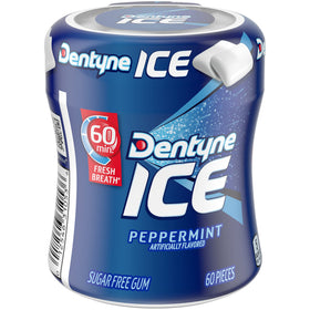 Closeup of Dentyne Ice Peppermint packaging for on-desk freshness.