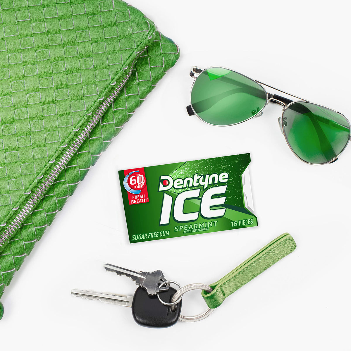 Dentyne Ice Spearmint Sugar-Free Gum travel-bag pack for on-the-go freshness.