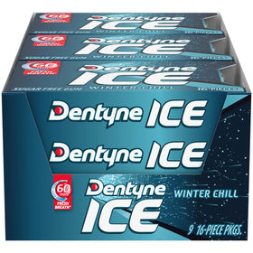 Dentyne Ice Winter Chill gum pack on display showing the nine-pack bundle for quick refresh