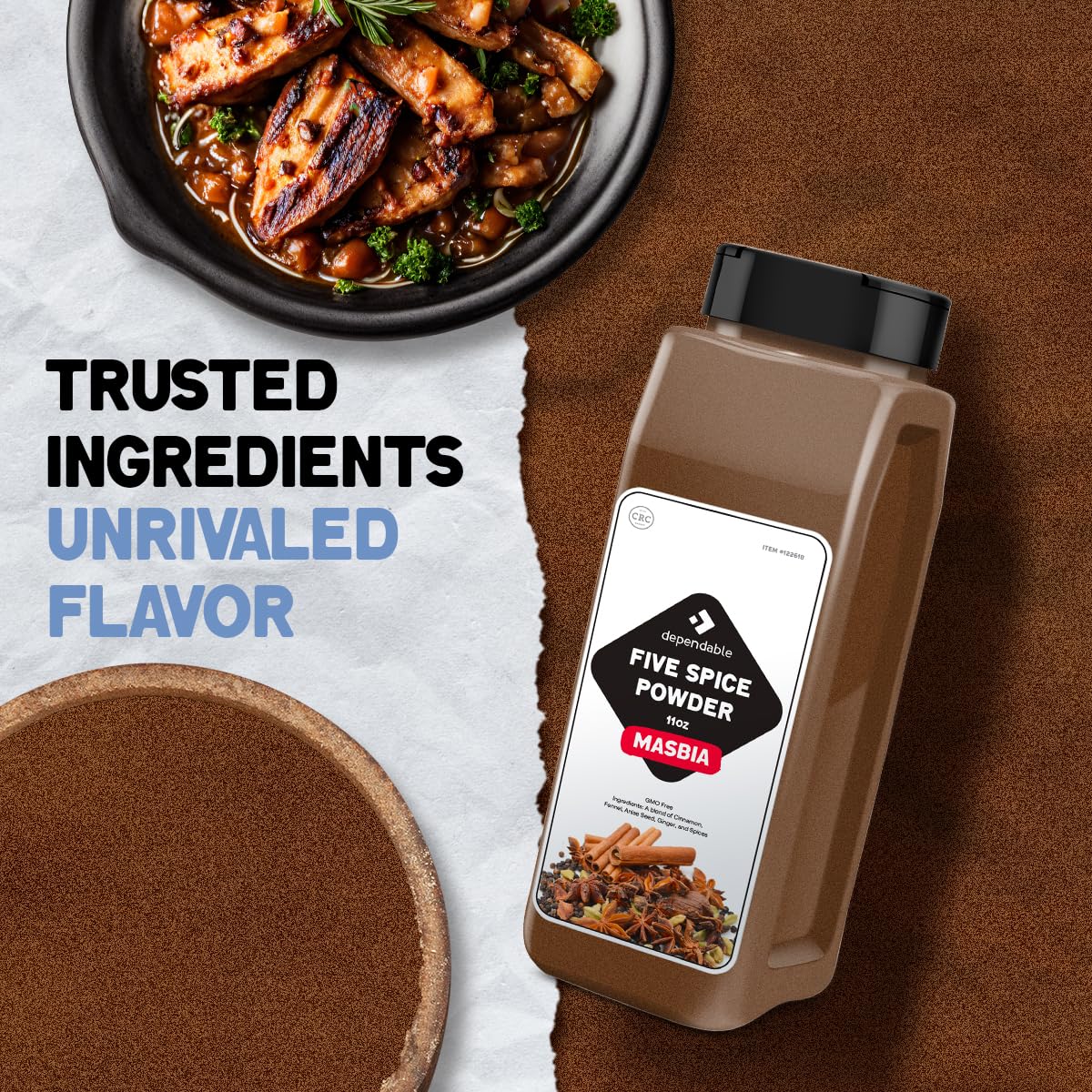Dependable Food Chinese Five Spice Blend pouch sits on the kitchen counter.