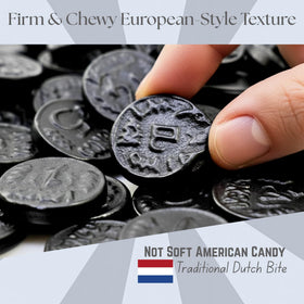Close-up of firm, chewy coins showing classic muntdrop texture.