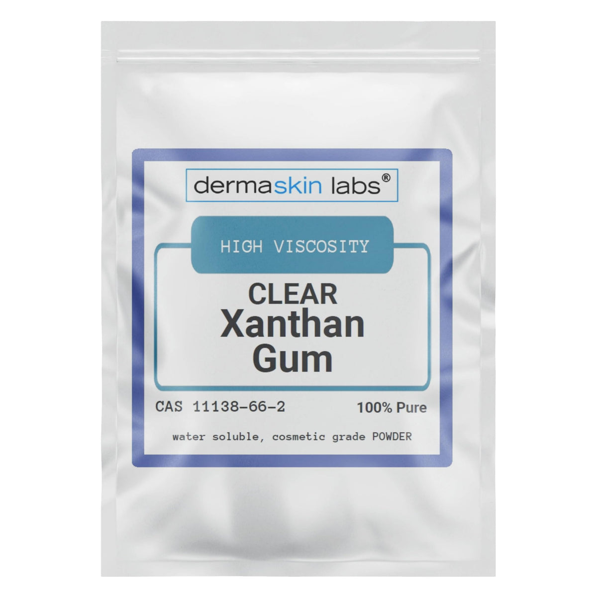 Dermaskin Labs Clear Xanthan Gum packaging highlights premium thickener for stable gels