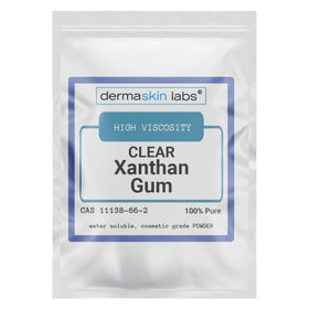 Dermaskin Labs Clear Xanthan Gum packaging highlights premium thickener for stable gels