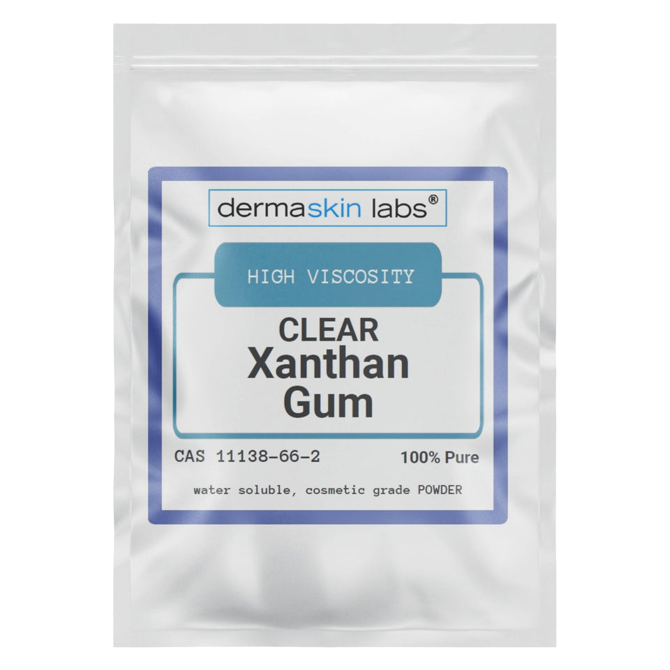 Dermaskin Labs Clear Xanthan Gum packaging highlights premium thickener for stable gels