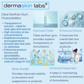 Dermaskin Labs Clear Xanthan Gum in serum formula yields uniform viscosity and stable actives