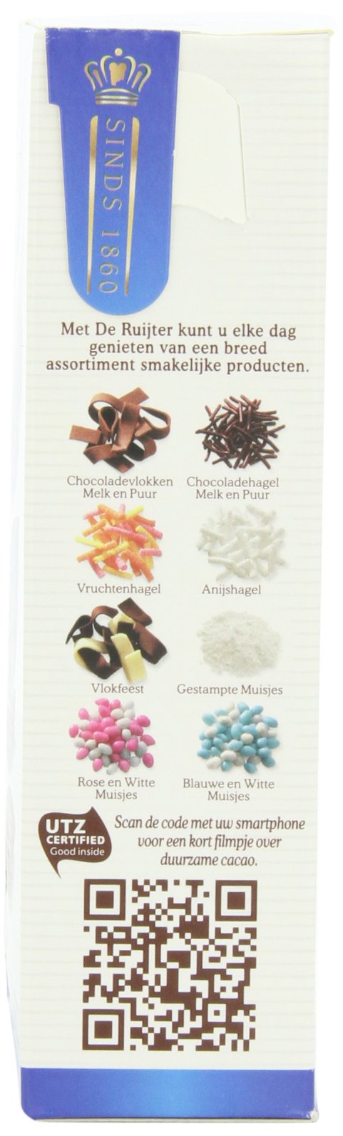 Deruyter Chocoadehagel Melk sprinkles sprinkled on cookies and pies.