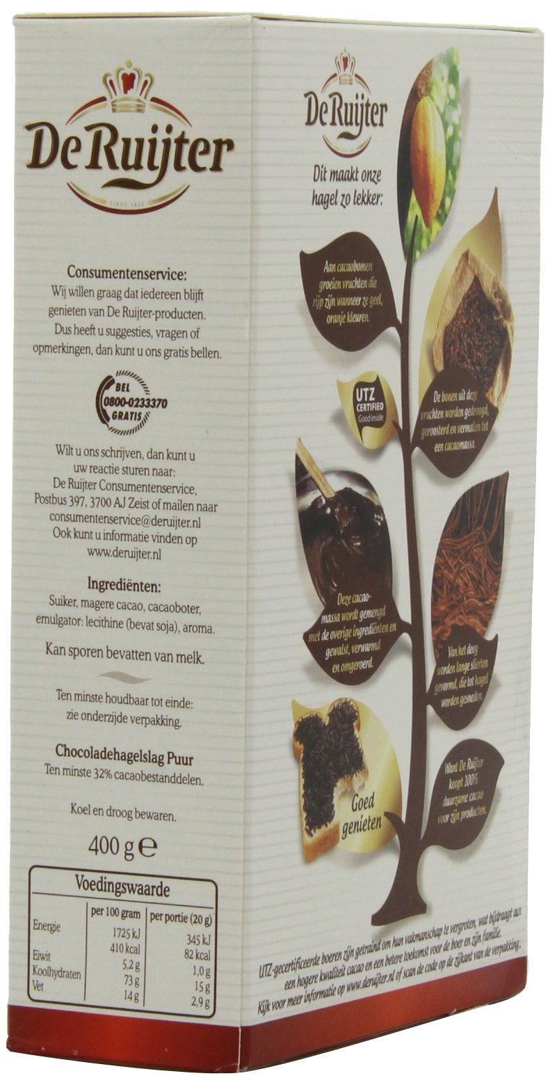 Deruyter Chocoadehagel Puur closeup – premium sprinkles for cake decoration.