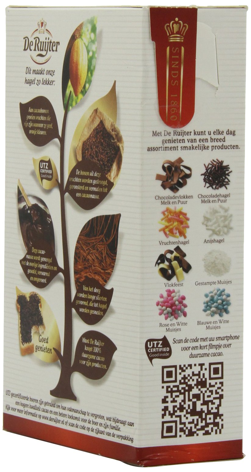 Deruyter Chocoadehagel Puur produced in Holland – authentic Dutch chocolate flavor.