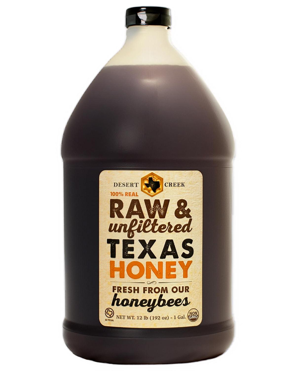 Desert Creek Honey bulk one-gallon bottle, a convenient natural sweetener for daily use.