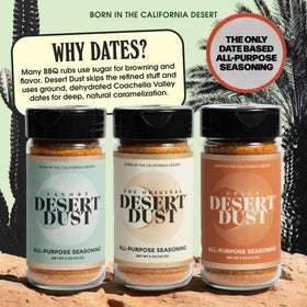 Seasoning dust pour highlights date sugar sweetness for balanced flavor.