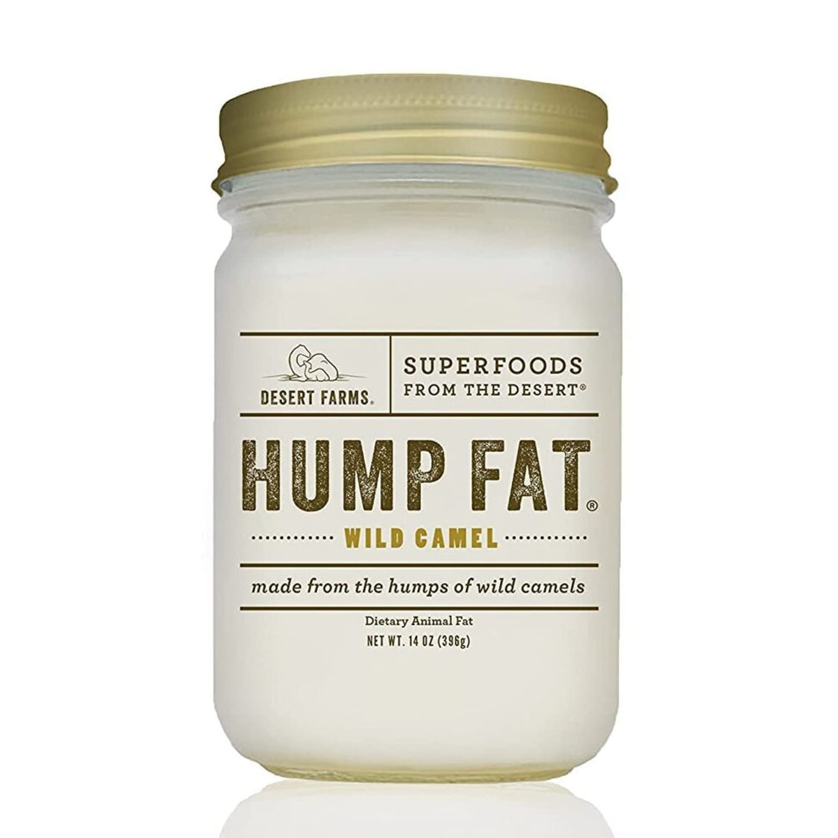 Desert Farms camel hump fat jar front view for high-heat frying and searing.