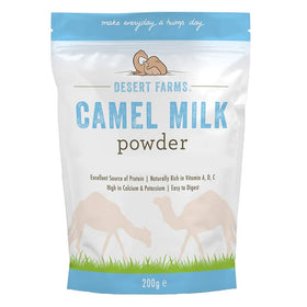Desert Farms camel milk powder package front showing paleo-keto certification