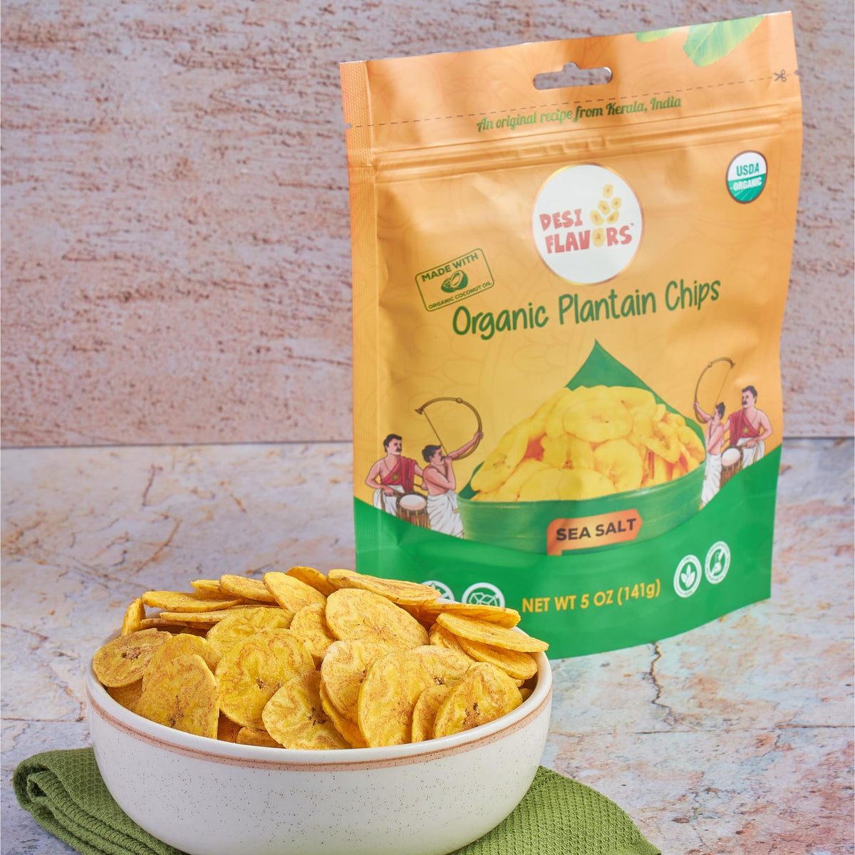Desi Flavors Kerala banana chips plate — authentic crisp inspired by tradition.