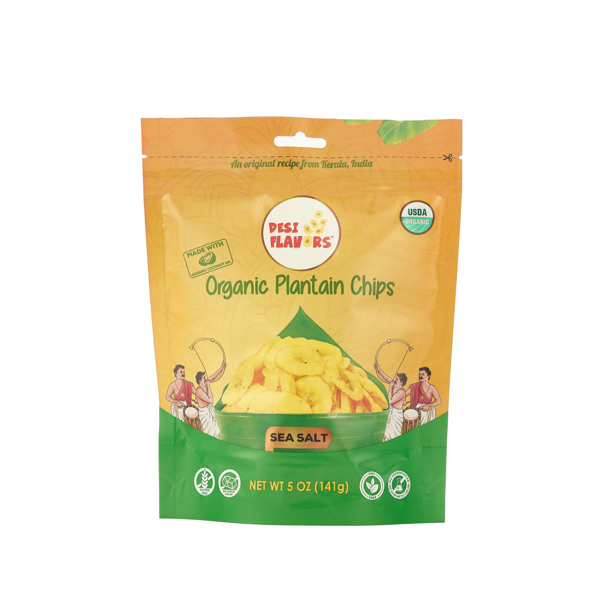 Desi Flavors black pepper plantain chips bag — bold flavor with a light crunch.