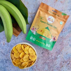 Desi Flavors plantain chips coconut oil frying — premium taste from coconut oil.