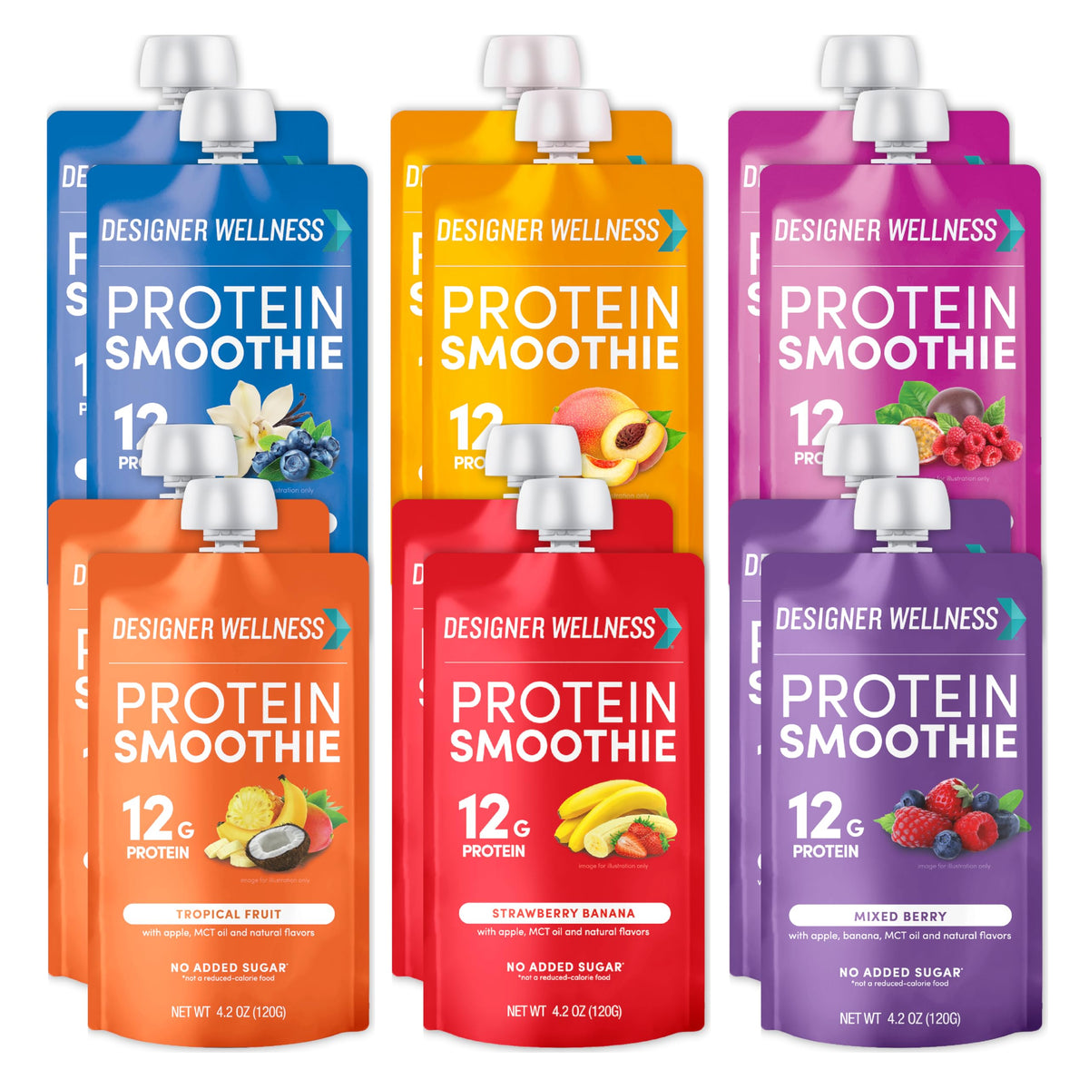 Designer Wellness protein smoothie real fruit pouch provides a protein-rich snack on the go