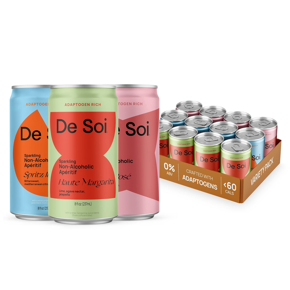 De Soi best sellers variety pack cans—gluten-free and low-sugar mocktails.