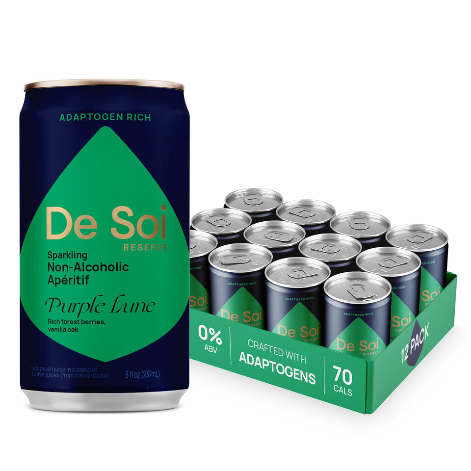 De Soi Purple Lune bottle close-up, showcasing refreshing raspberry-lychee aroma for elegant mocktails.