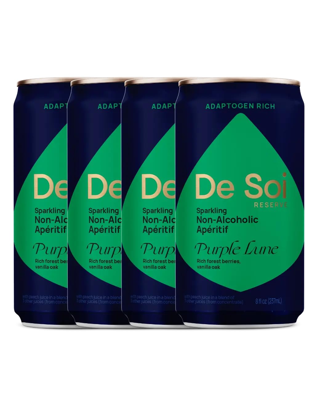 De Soi Purple Lune bottle side shows premium non-alcoholic indulgence for mindful evenings.