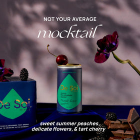 De Soi Purple Lune can closeup highlights bright bubbles ideal for celebratory mocktails.