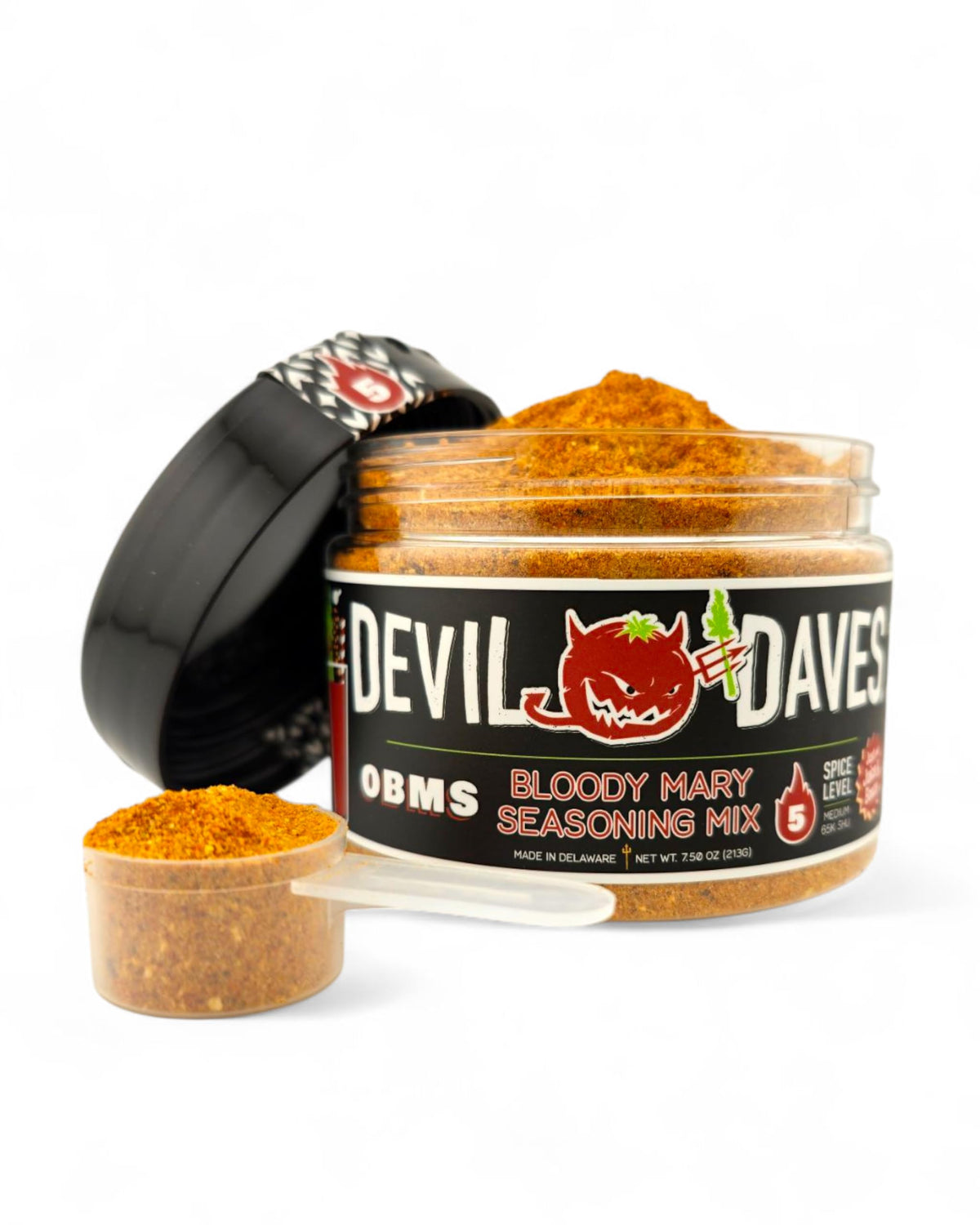 Devil Daves Bloody Mary seasoning tub pour demonstrates quick, consistent flavor for cocktails.
