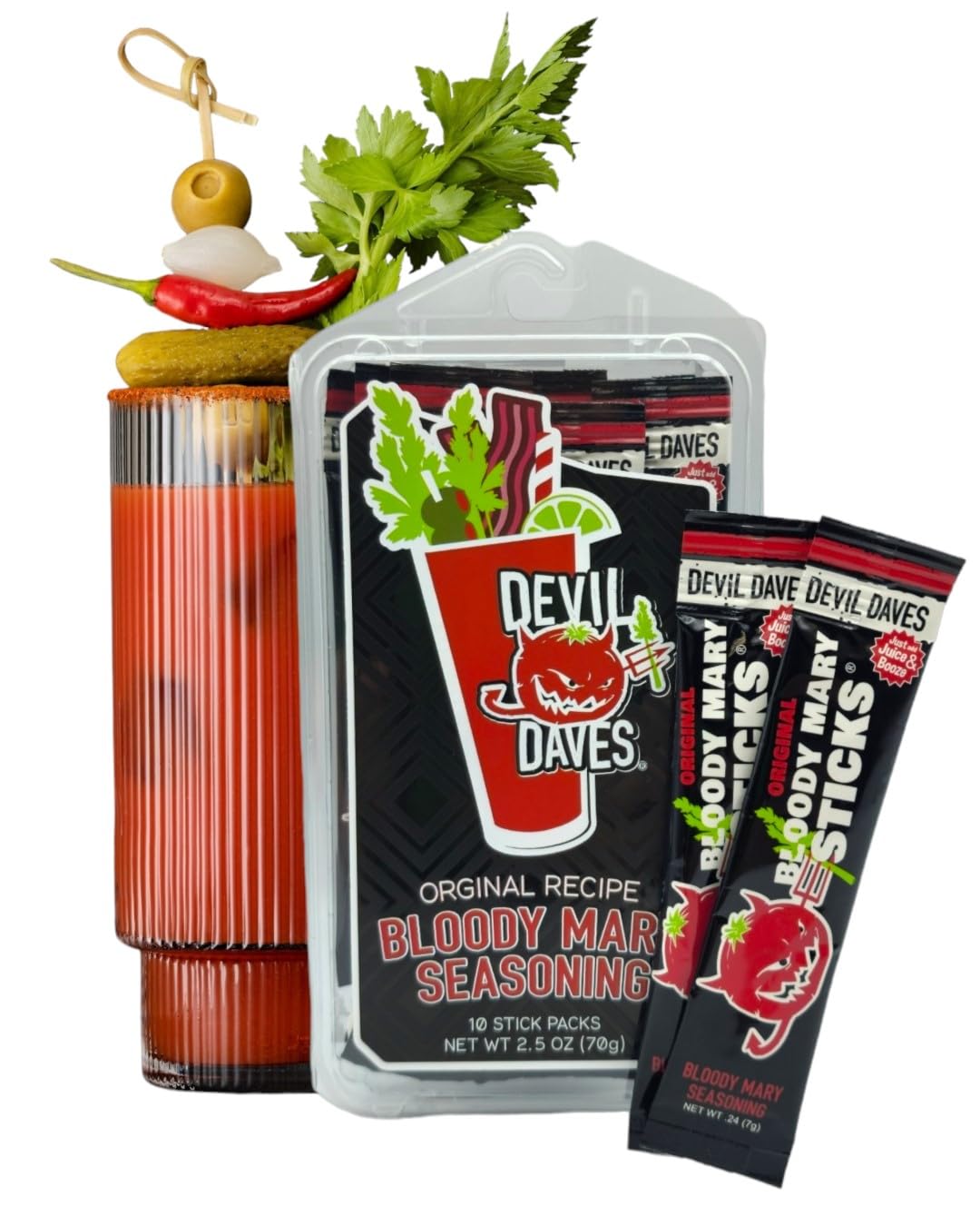 Devil Daves Bloody Mary Stick Original Medium 10-pack front view for travel-ready cocktails