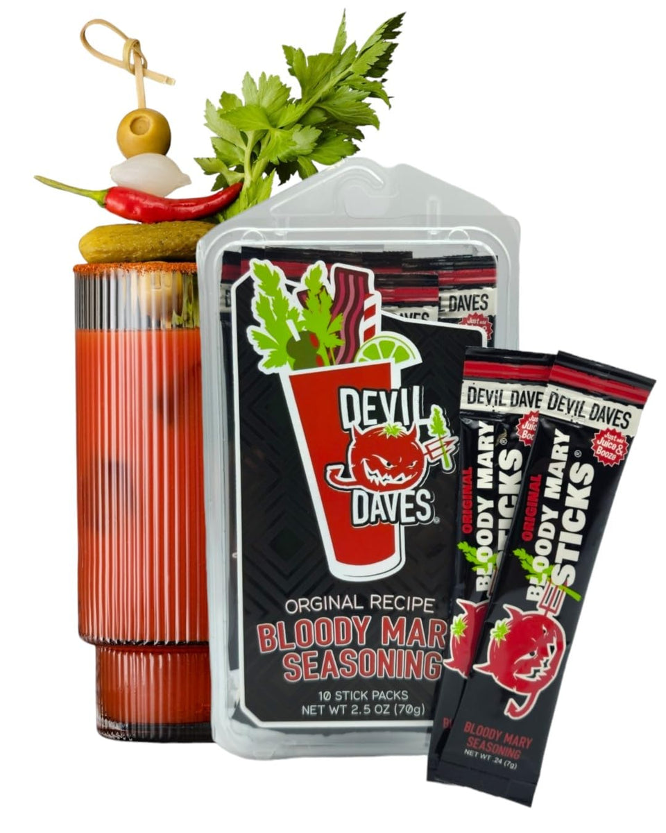 Devil Daves Bloody Mary Stick Original Medium 10-pack front view for travel-ready cocktails