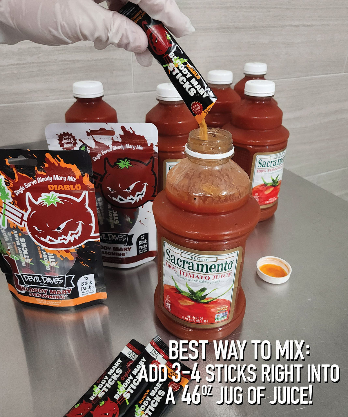 Devil Daves Bloody Mary Stick Original Medium 10-pack packaging shot for on-the-go entertaining