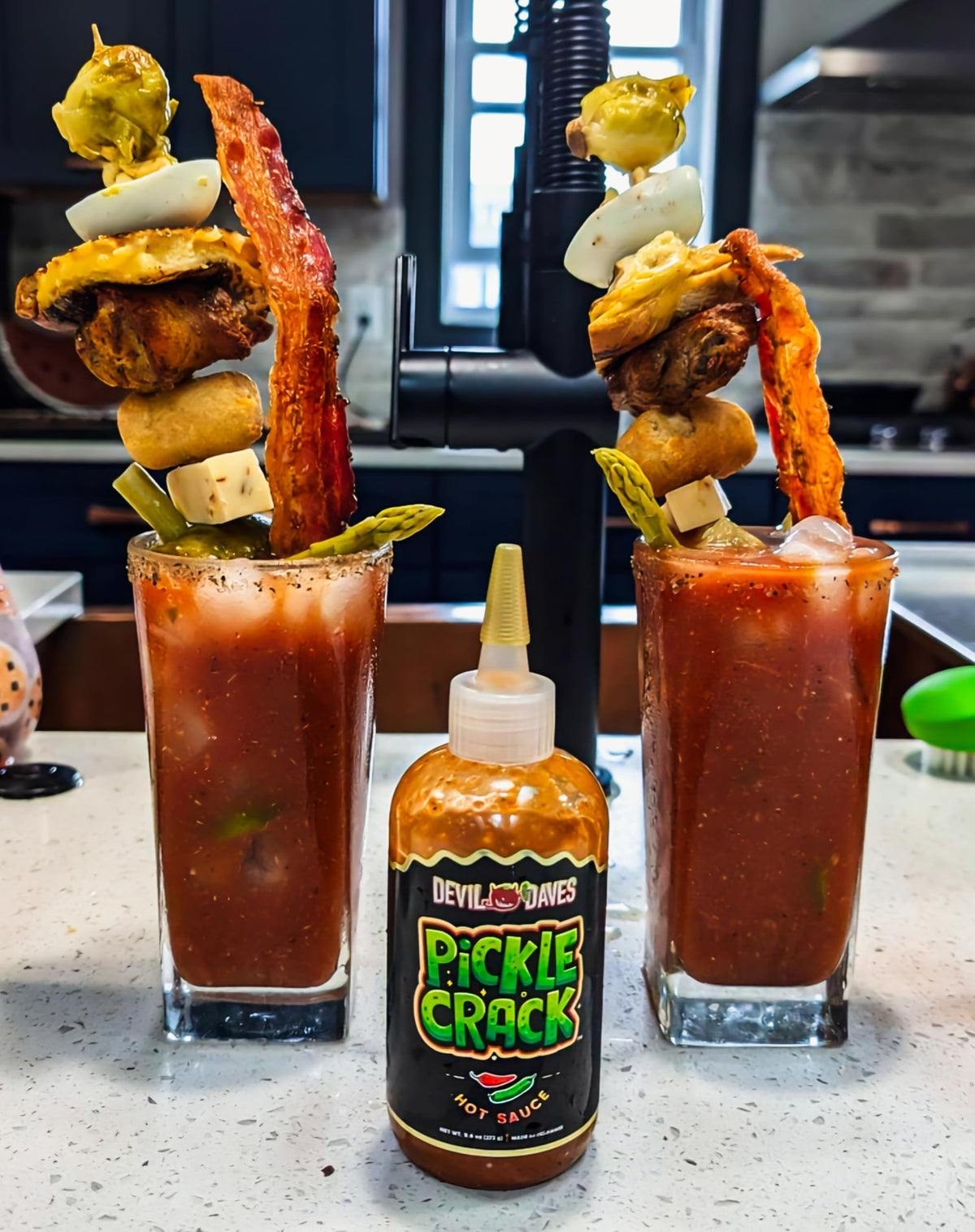 Brunch table scene with bright label and bold flavor notes.