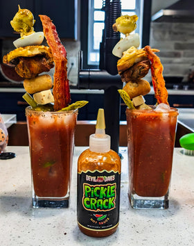 Brunch table scene with bright label and bold flavor notes.