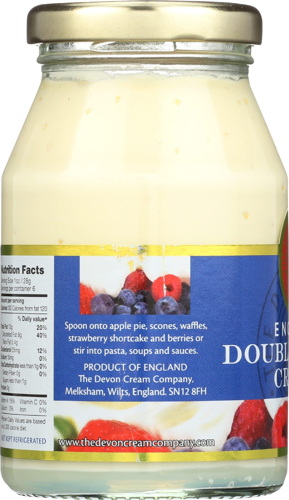 Devon Cream Company nutrition label close-up highlighting calories and ingredients