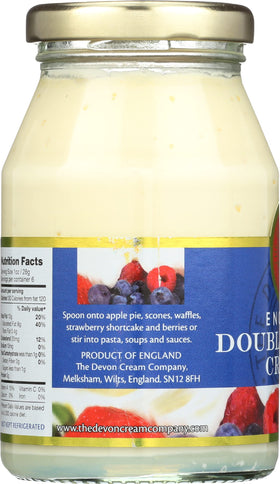 Devon Cream Company nutrition label close-up highlighting calories and ingredients