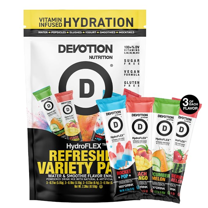 Devotion HydroFLEX packet packaging showing convenient on-the-go sticks