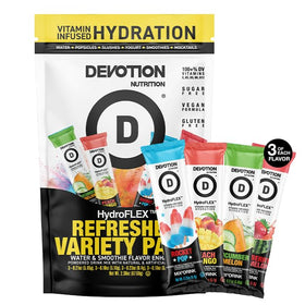 Devotion HydroFLEX packet packaging showing convenient on-the-go sticks